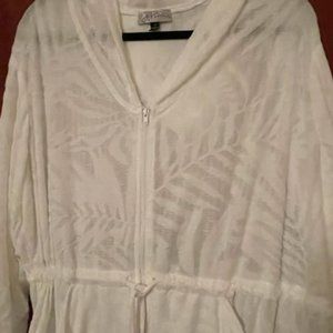 J.Valdi Women's Palms Terry Full Zip Hooded Cover Up Tunic 1X